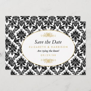 Save The Date Vintage Gold, Black & White Damask Enregistrer La