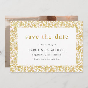 Save The Date Vintage Golden Ditzy Floral Mariage