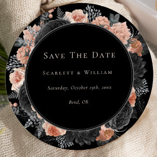 Save The Date Vintage gothique noir Mariage noir rond