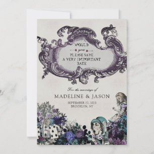 Save The Date Vintage Grey Dark Alice au pays des merveilles Mar