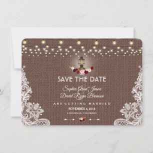 Save The Date Vintage Lace Burlap Éclairages De Chaîne Enregistr