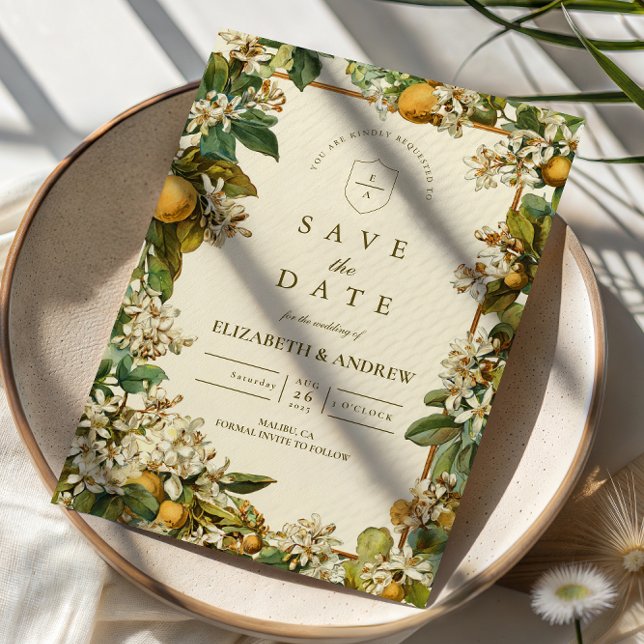 Save The Date Vintage Lemon Blossom Botanical Wedding (Créateur téléchargé)