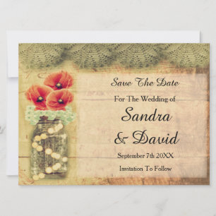 Save The Date Vintage Mason Jar Avec Des Pavots Enregistrer La D