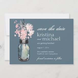 Save The Date Vintage Mason Jar & Fleurs sauvages Enregistrer la