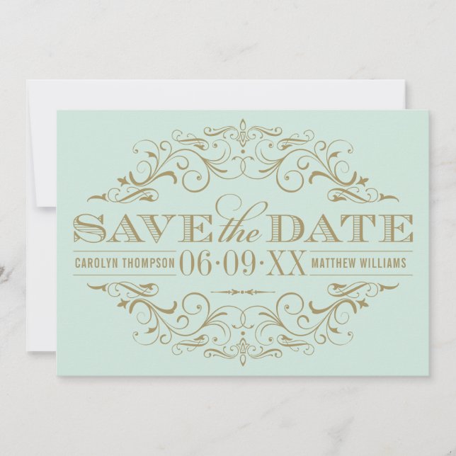 Save The Date Vintage Mint Antique Mariage (Devant)