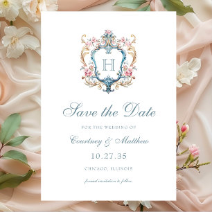 Save The Date Vintage Monogramme Floral Crest Mariage