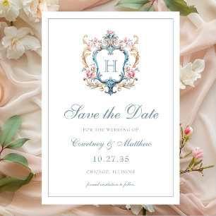 Save The Date Vintage Monogramme Floral Crest Mariage