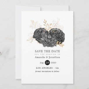 Save The Date Vintage noir et or Mariage Floral
