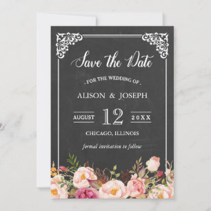 Save The Date Vintage Pink Floral Chalkboard Enregistrer la date