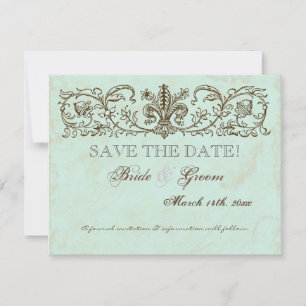 Save The Date Vintage Robins Oeuf Bleu Couronne Flourissent