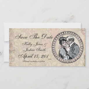 Save The Date Vintage Romance Couple Antique Rose Mariage