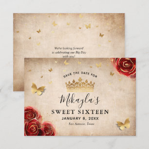 Save The Date Vintage Rose Gold Parchemin Élégant Rouge