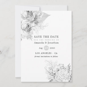 Save The Date Vintage Rose Mariage simpliste blanc et argenté