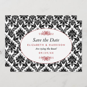Save The Date Vintage Rouge, Noir & Blanc Damas Enregistrer La D