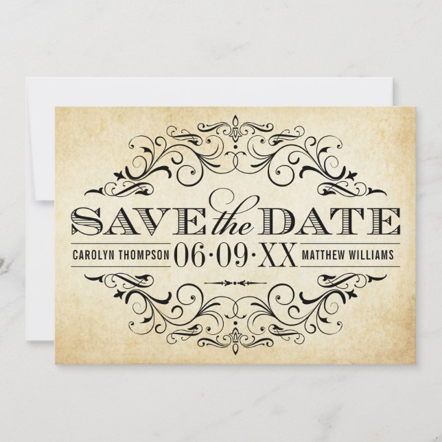 Save The Date Vintage Rustic Black Flourish Mariage (Devant)