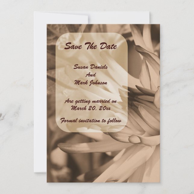 Save The Date Vintage Sepia Dahlia Mariage (Devant)