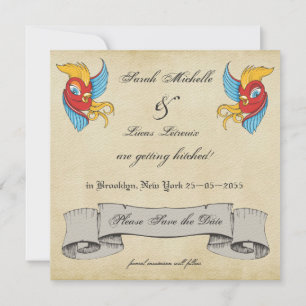 Save The Date Vintage Tattoo Birds Mariage marin Enregistrer la 