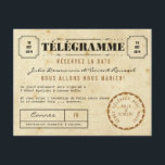 Save The Date Vintage Télégramme Réservez la Date<br><div class="desc">Personnalisez ce télégramme inspiration vintage avec vos noms et date de mariage !</div>