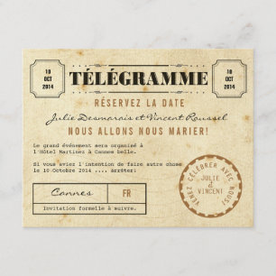 Save The Date Vintage Télégramme Réservez la Date