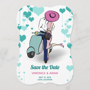 Save The Date Vintage Vespa Couple Enregistrer la date