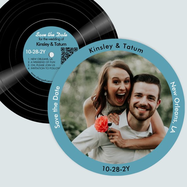 Save The Date Vinyl Enregistrer la photo Enregistrer la date Ret (Vintage Vinyl Record Photo Save the Date in Vintage Blue)