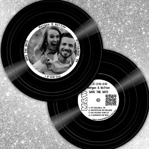 Save The Date Vinyl Record Monogramme et photo - Blanc
