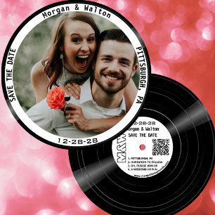 Save The Date Vinyl Record Monogramme photo couleur - Étiquette