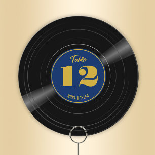 Save The Date Vinyl Record personnalisé Blue Gold Numéro de tabl