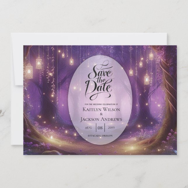 Save The Date Violet à minuit Mariage de forêt enchantée (Devant)