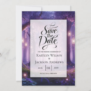 Save The Date Violet à minuit Mariage de forêt enchantée