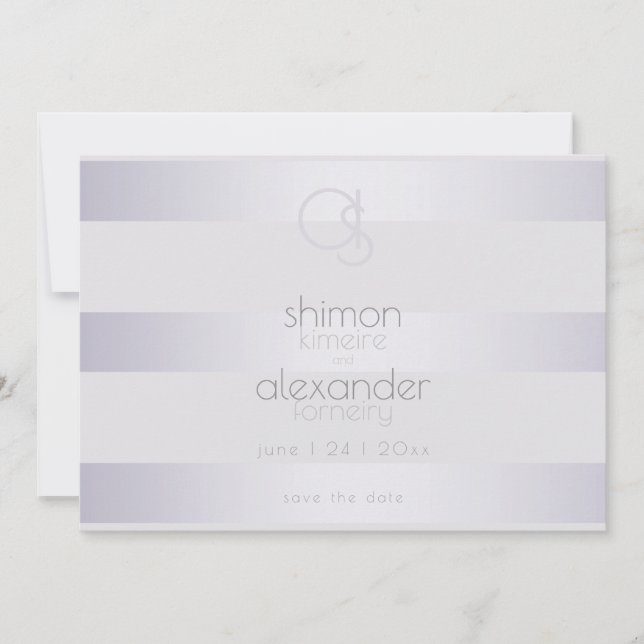 Save The Date Violet Argent  Rayures Brillantes Monogramme (Devant)