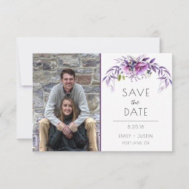Save The Date Violet Lavande Purple Floral Photo Enregistrer La  (Devant)