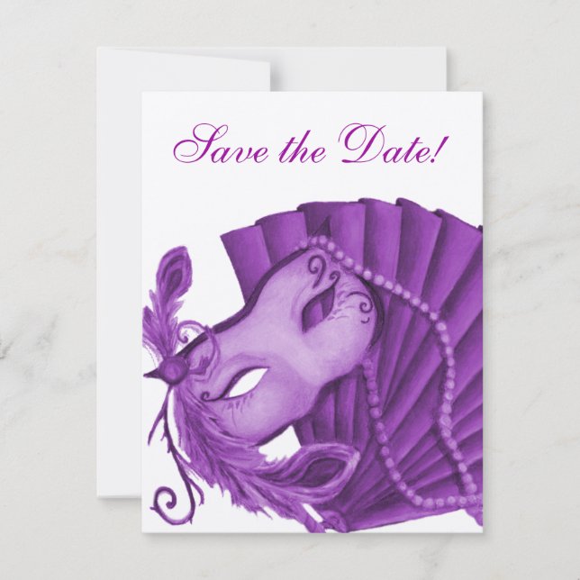 Save The Date Violet Masquerade Enregistrer la date (Devant)