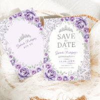 Violet Pourpre Argent Floral Quinceanera