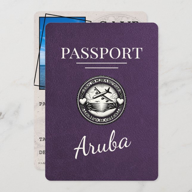 Save The Date Violet Purple Aruba Passeport Enregistrer La Date (Devant / Derrière)