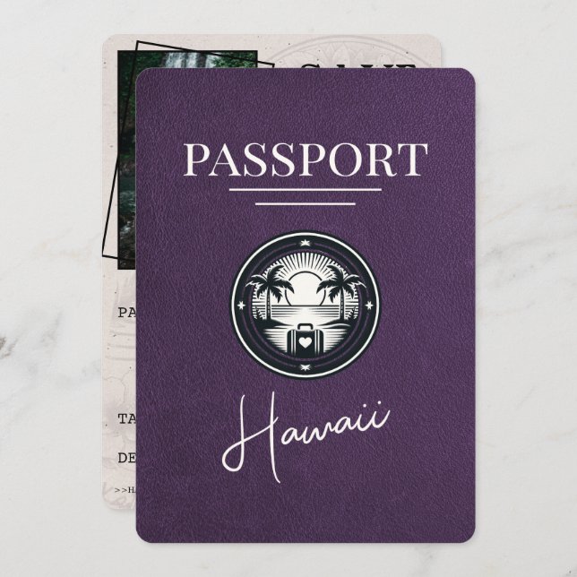Save The Date Violet Purple Hawaii Passeport Enregistrer La Date (Devant / Derrière)