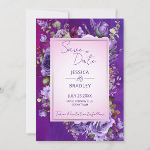 Save The Date Violet rose vintage roses élégant mariage