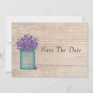 Save The Date Violettes Mason Bleu Jar Enregistrer La Date