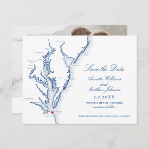 Save The Date Virginia Beach Wedding Elegant Navy Map