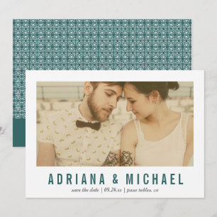 Save The Date Vision vintage Photo Motif moderne Sarcelle