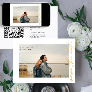 Save The Date Voies latérales QR Code Simplement Elegant Gold Ph