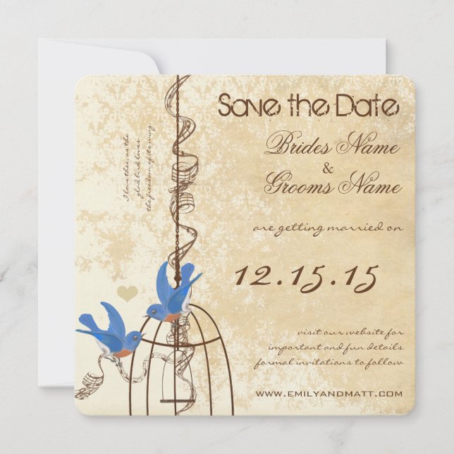Save The Date Votre cage à oiseaux de ferme Photo Bluebirds  (Devant)