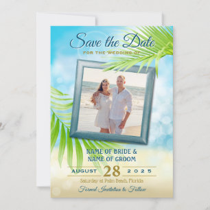 Save The Date Votre Photo Plage Mariage Palm Tropical Feuilles