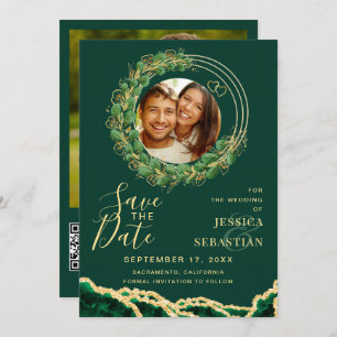 Save The Date Votre photo QR Code Emerald Green & Gold
