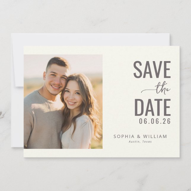 Save The Date Warm Beige Minimalist Photo (Devant)
