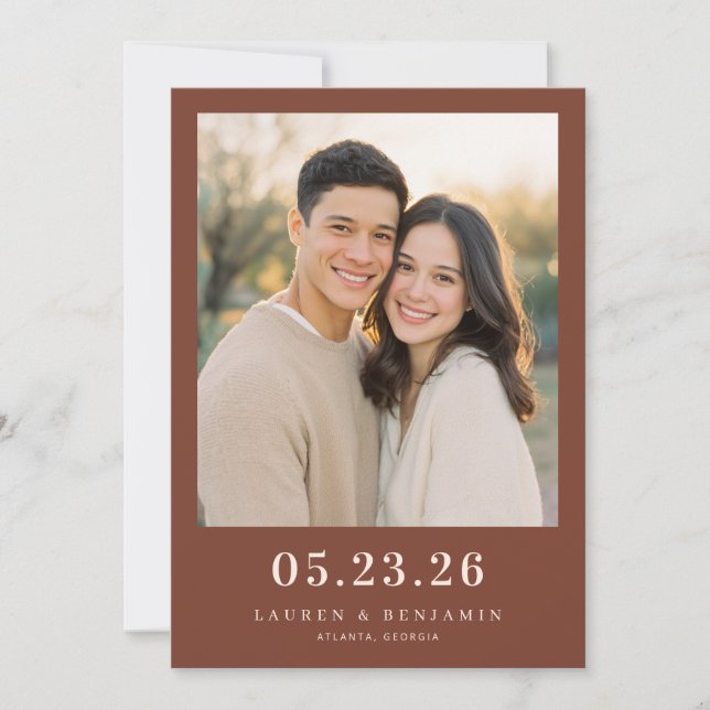 Save The Date Warm Maroon Minimalist Photo (Devant)