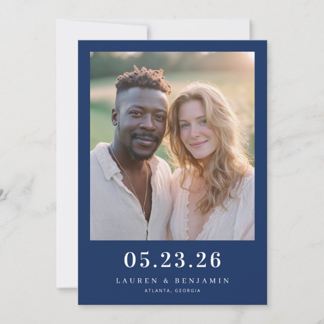 Save The Date Warm Navy Minimalist Photo (Devant)