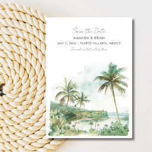 Save The Date Watercolor Beach Destination Mariage Photo