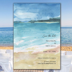 Save The Date Watercolor Beach Ocean Destination Mariage