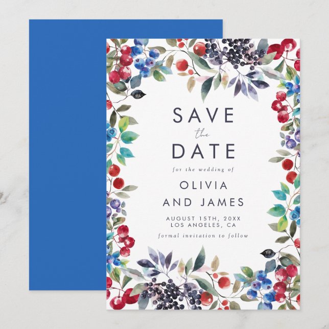 Save The Date Watercolor Berry Mariage été (Devant / Derrière)